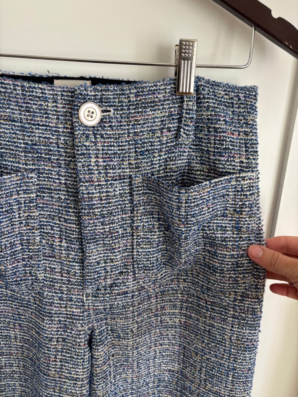 Maeve Anthropologie The Colette Tweed Crop Wide-Leg Pants Blue Sparkle Size 27 - Picture 3 of 13